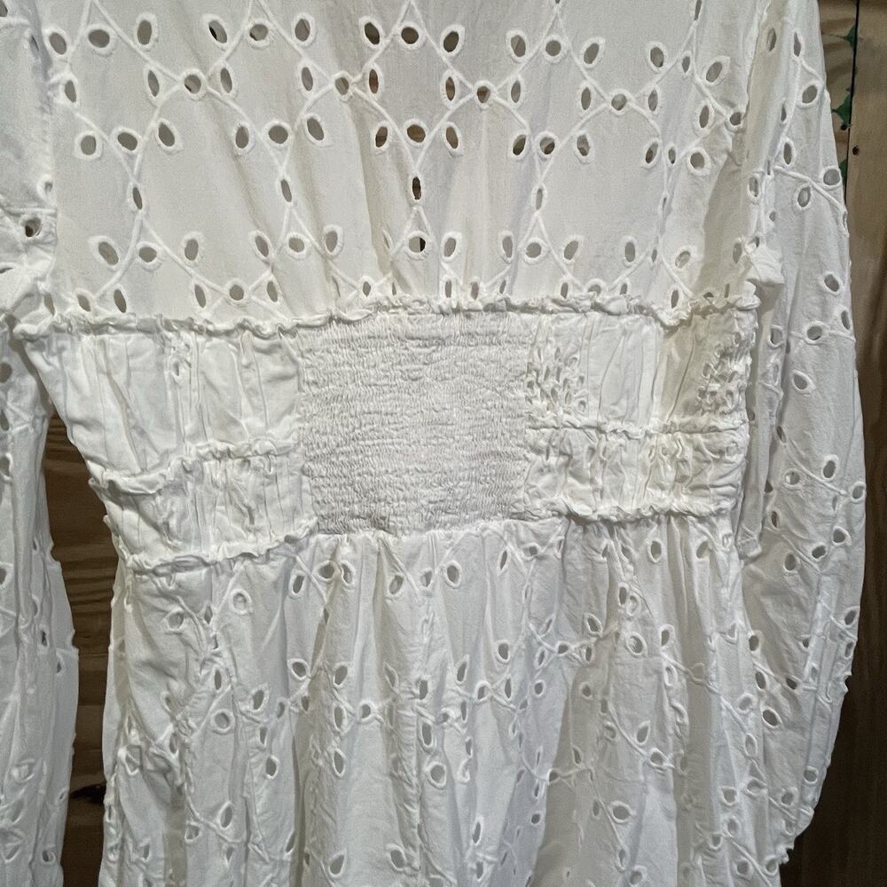 Zara White Eyelet Babydoll Mini Dress Womens XL Empire Waist Boho Festival - Picture 7 of 16